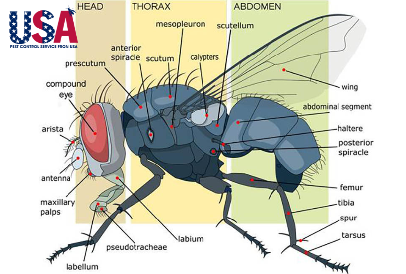 Cấu tạo cơ thể ruồi được chia thành 3 phần Đầu - Ngực - Bụng